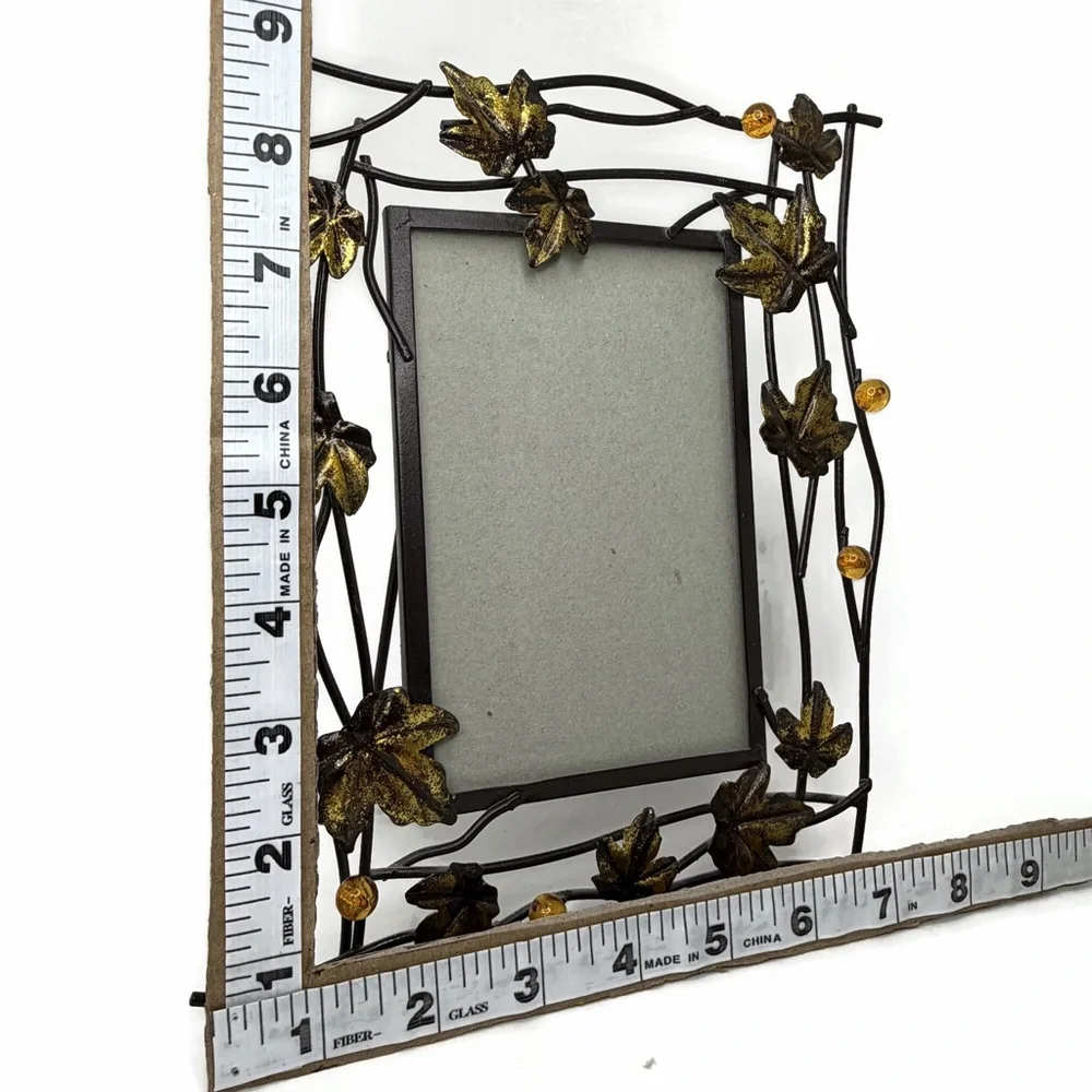 Rusting Metal Gold Black Leaves with Beads Picture Frame